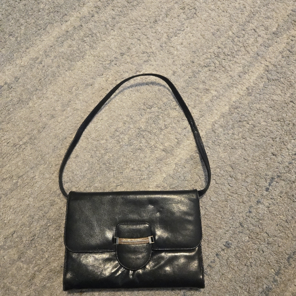 Vintage Jay Herbert New York x Neiman Marcus Black Leather Clutch Shoulder Bag